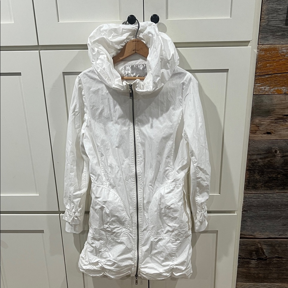 Laklook 100% Crisp Cotton White Hooded Long Zip Jacket size M